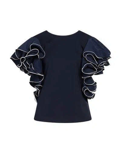 Silvian Heach Woman T-shirt Midnight Blue Size 4 Cotton, Nylon, Elastane