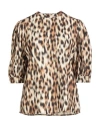 Silvian Heach Woman Top Beige Size 8 Viscose In Animal Print