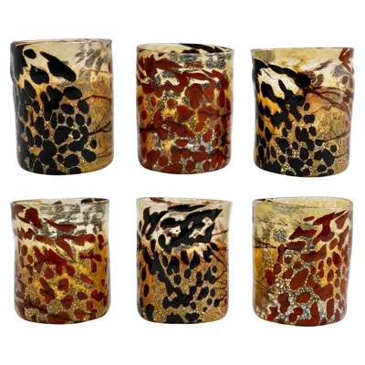 Pre-owned Silvio Piattelli I Bizantini. Murano Glass Tumblers, Amber And Tortoise Set - Maestro Collection In Brown
