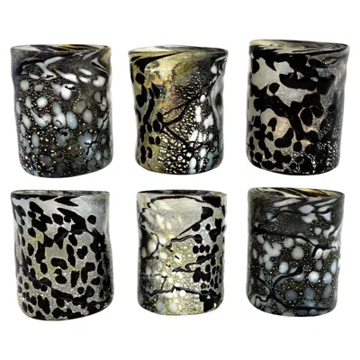 Pre-owned Silvio Piattelli I Bizantini. Murano Glass Tumblers – Black And Silver Set - Maestro Collection