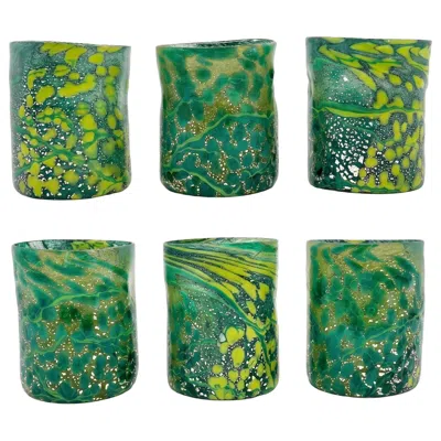Pre-owned Silvio Piattelli I Bizantini. Murano Glass Tumblers – Emerald And Lagoon Set - Maestro Collection In Green