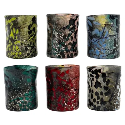 Pre-owned Silvio Piattelli I Bizantini. Murano Glass Tumblers – Tramonto Eclectic Set - Maestro Collection In Black