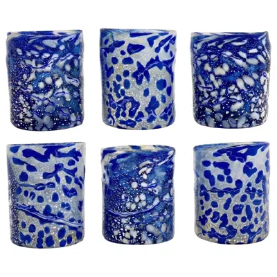 Pre-owned Silvio Piattelli I Bizantini. Murano Glass Tumblers-ultramarine And Silver Set-maestro Collection In Purple