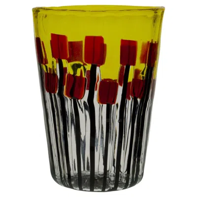 Pre-owned Silvio Piattelli Set Of 6 Poppy Field Sunrise Glass Tumblers By  In Brown