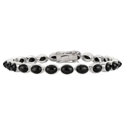 Pre-owned Silvorra 21.71 Carat Natural Black Star Cabochon Line Bracelet In Solid Silver
