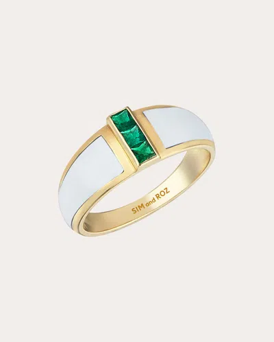 Sim And Roz Women's Alignment Ring In White/emerald