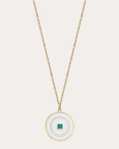 Sim And Roz Women's Emerald Disc Pendant Necklace In White/emerald