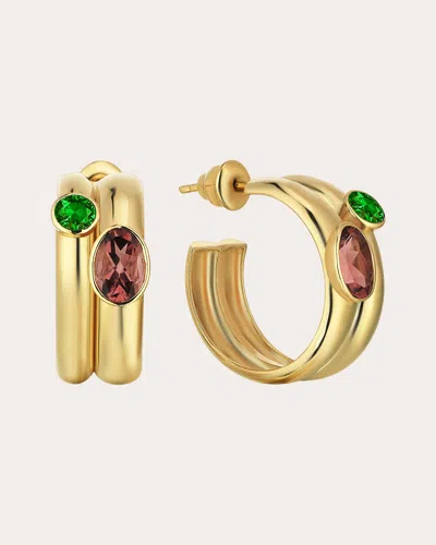 Sim And Roz Women's Tourmaline & Diopside Treasured Hoop Earrings In Gold
