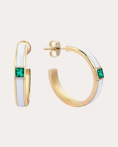 Sim And Roz Women's White Disc Hoop Earrings In White/emerald