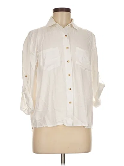 Pre-owned Sim & Sam 3/4 Sleeve Button Down Shirt In Ivory