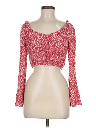 Pre-owned Sim & Sam Long Sleeve Top Red Sweetheart Neckline Tops