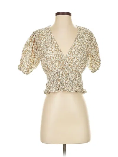 Pre-owned Sim & Sam Short Sleeve Blouse In Gold