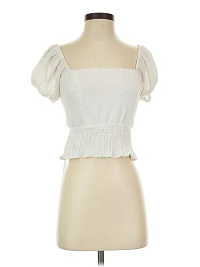 Pre-owned Sim & Sam Short Sleeve Top Ivory Sweetheart Neckline Tops In White