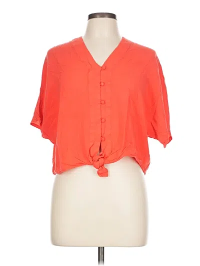 Pre-owned Sim & Sam Short Sleeve Top Orange Keyhole Neckline Tops