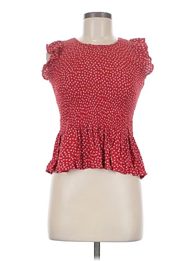 Pre-owned Sim & Sam Short Sleeve Top Red Ruffles Neckline Tops