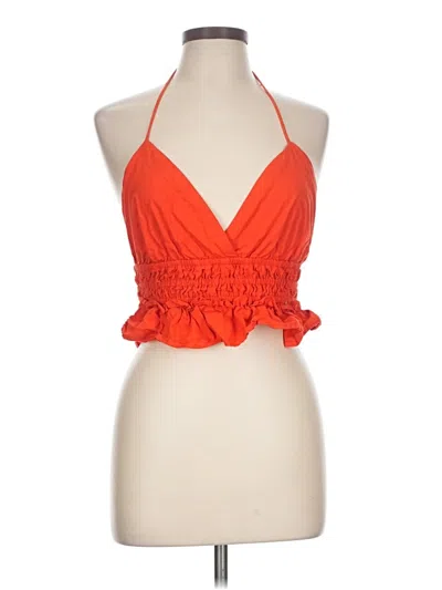 Pre-owned Sim & Sam Sleeveless Top Orange Halter Neckline Tops
