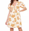 Sim & Sam Sunlit Ivy Mini Dress In Orange/ivory Tropical In Neutral