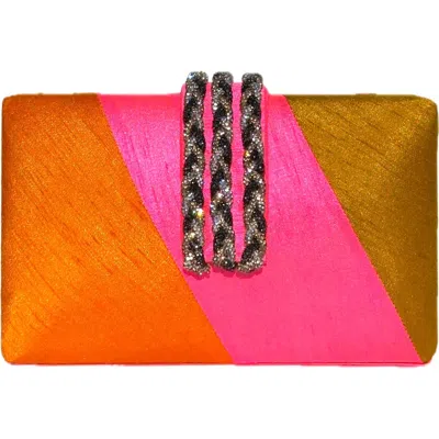 Simitri Diagonal Color Block Braided Fringe Clutch