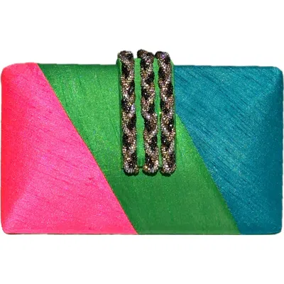 Simitri Diagonal Color Block Braided Fringe Clutch