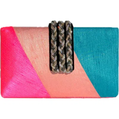 Simitri Diagonal Color Block Braided Fringe Clutch In Pink