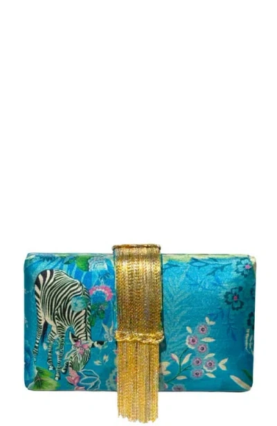 Simitri Printed Fringe Clutch In Blue