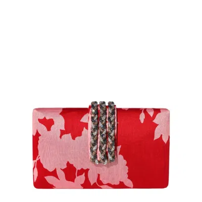 Simitri Spring Bloom Braided Fringe Clutch In Red/gold