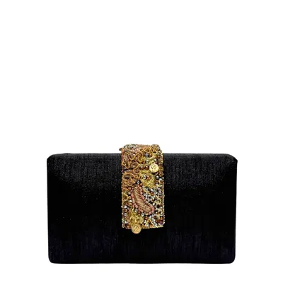 Simitri Women's Black Heirloom Beaded Fringe Clutch