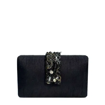 Simitri Women's Black Orchid Beaded Fringe Clutch