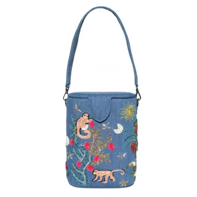 Simitri Women's Blue Palm Paradise Bucket Bag