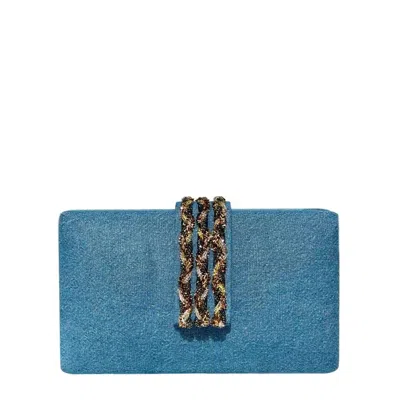 Simitri Women's Braided Fringe Clutch In Denim In Multi