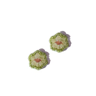 Simitri Women's Gold / Green Moss Bloom Earrings In Multi