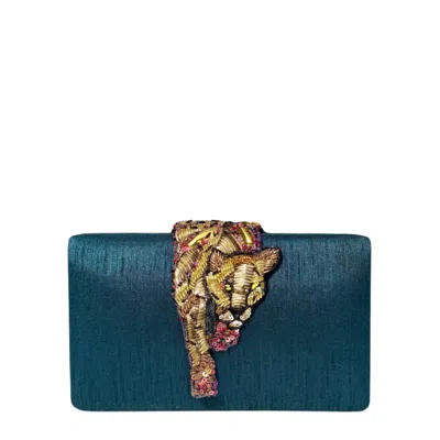 Simitri Women's Gold / Green Teal Raaka Clutch In Gold/green