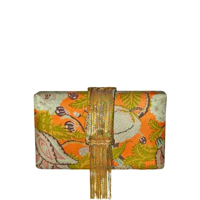 Simitri Women's Gold / Orange Paisley Fringe Clutch Bag In Multi