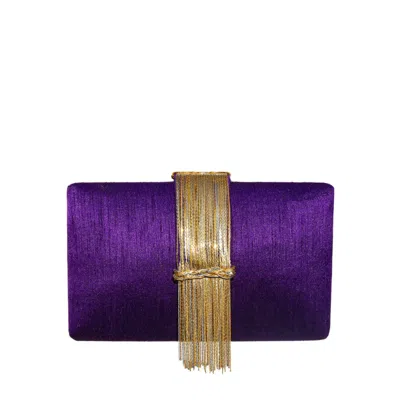 Simitri Women's Gold / Pink / Purple Plum Fringe Clutch