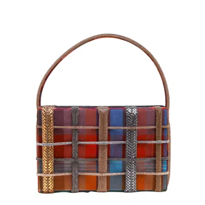Simitri Women's Gold / Red / Brown Madras Etoile Clutch