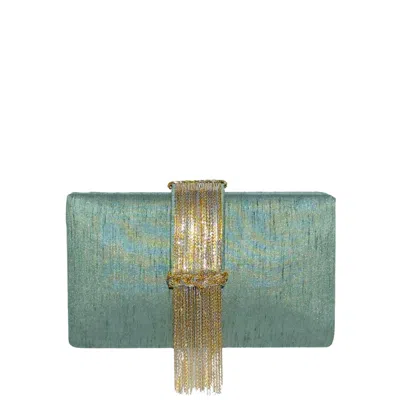 Simitri Women's Green / Gold Sage Fringe Clutch In Multi