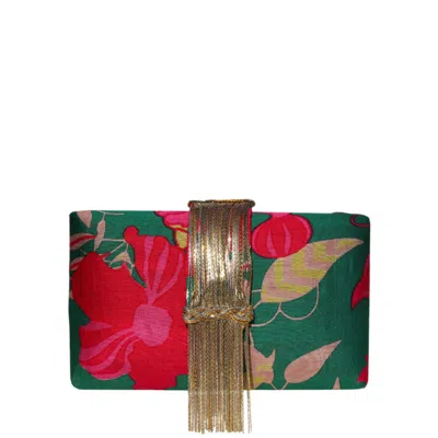 Simitri Women's Green / Red Island Fringe Clutch In Multi
