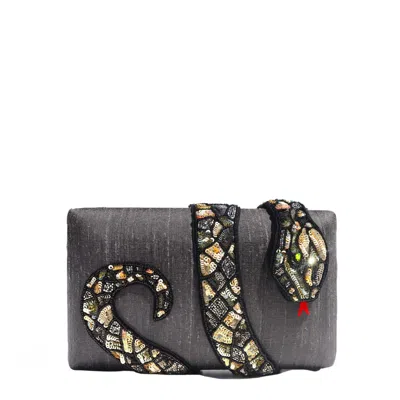 Simitri Women's Grey / Gold / Black Gray Kaa Clutch In Multi