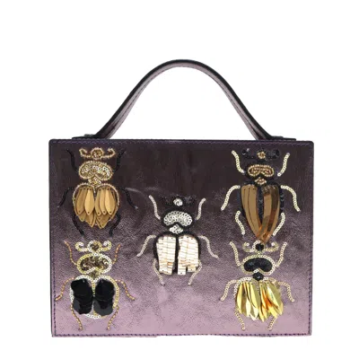 Simitri Women's Grey / Silver Bejeweled Beetle Briefcase Bag In Brown