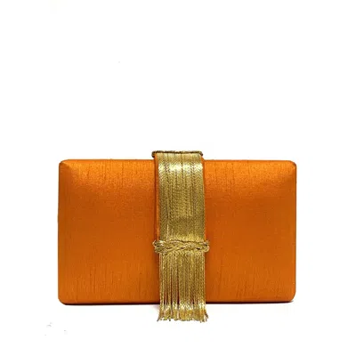 Simitri Women's Orange / Gold Spice Fringe Clutch
