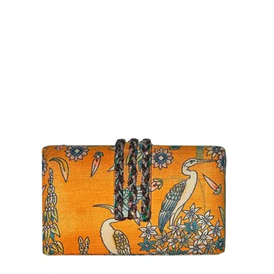 Simitri Women's Orange Paradise Bird Braided Fringe Clutch