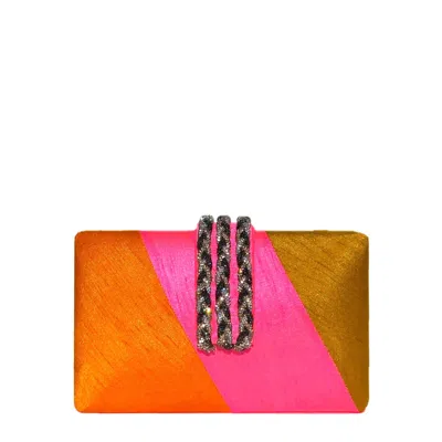 Simitri Women's Papaya Pop Braided Fringe Clutch