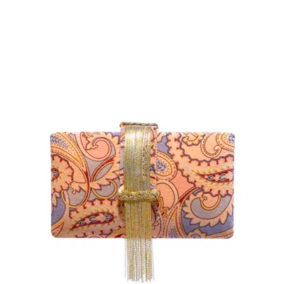 Simitri Women's Pink Peaches Fringe Clutch