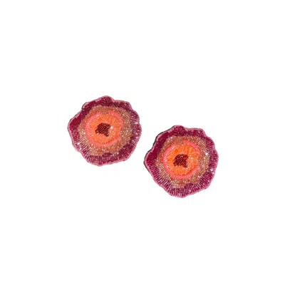 Simitri Women's Pink Rose Bloom Earrings In Burgundy