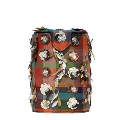 Simitri Women's Red / Brown / Gold Madras Bucket Bag