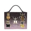 Simitri Women's Silver / Grey Bejeweled Beetle Briefcase Bag In Gray