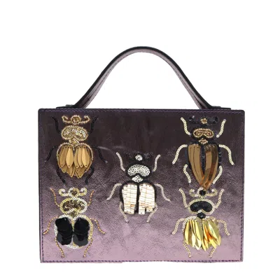 Simitri Women's Silver / Grey Bejeweled Beetle Briefcase Bag In Gray