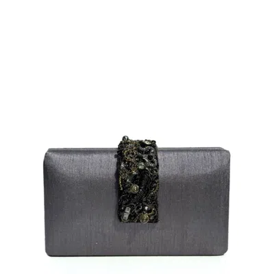 Simitri Women's Silver / Grey / Black Silver Orchid Beaded Fringe Clutch In Silver/grey/black