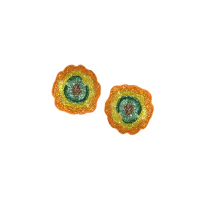 Simitri Women's Yellow / Green Marigold Bloom Earrings In Multi