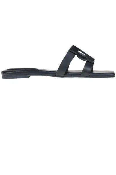 Simkahi Monogram Leather Slides In Black